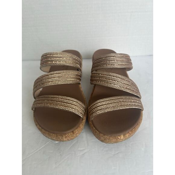 Skechers Beverley Arch Fit Sparkly Gold/Tan Wedge Slip On Strappy Sandals 7 - Picture 3 of 11